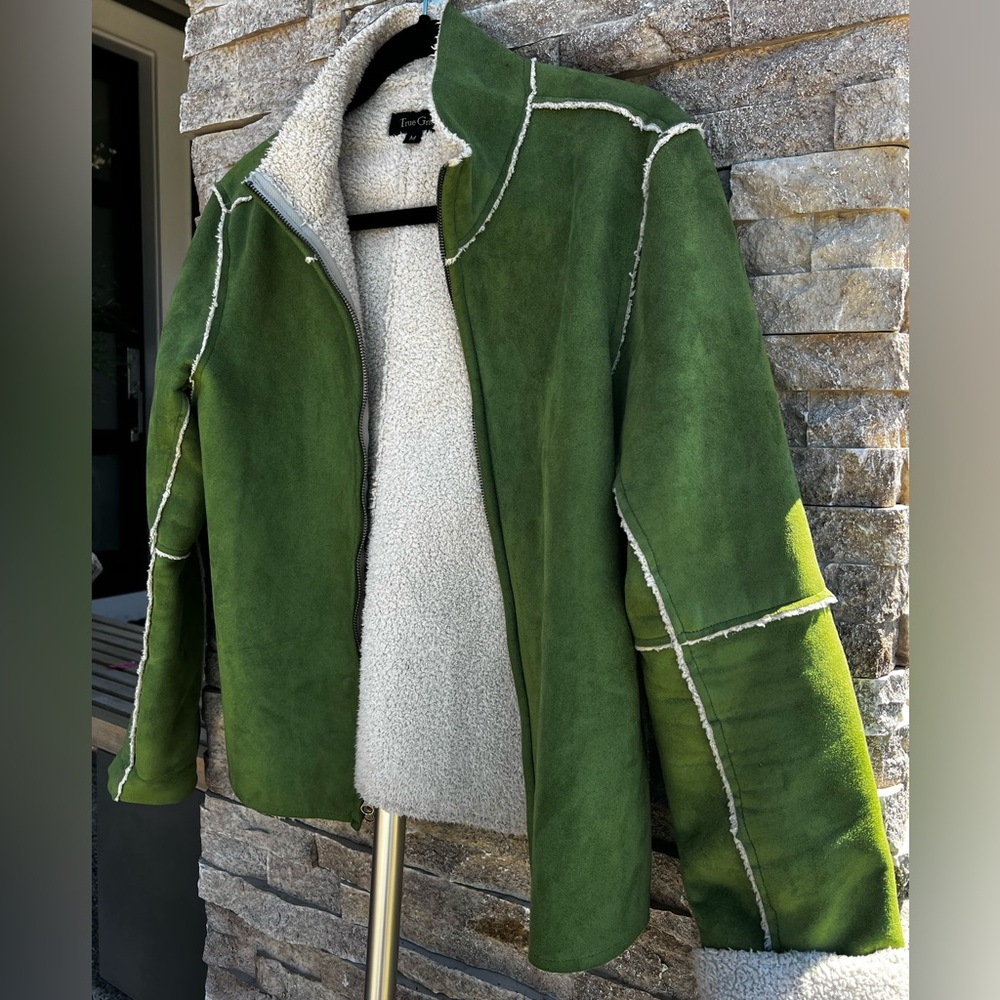 True Grit Green Teddy Jacket Cozy Outdoor Wear